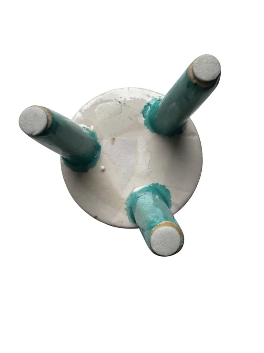 Ceramic Planter With Tripod Legs & Geometric Design Teal & White